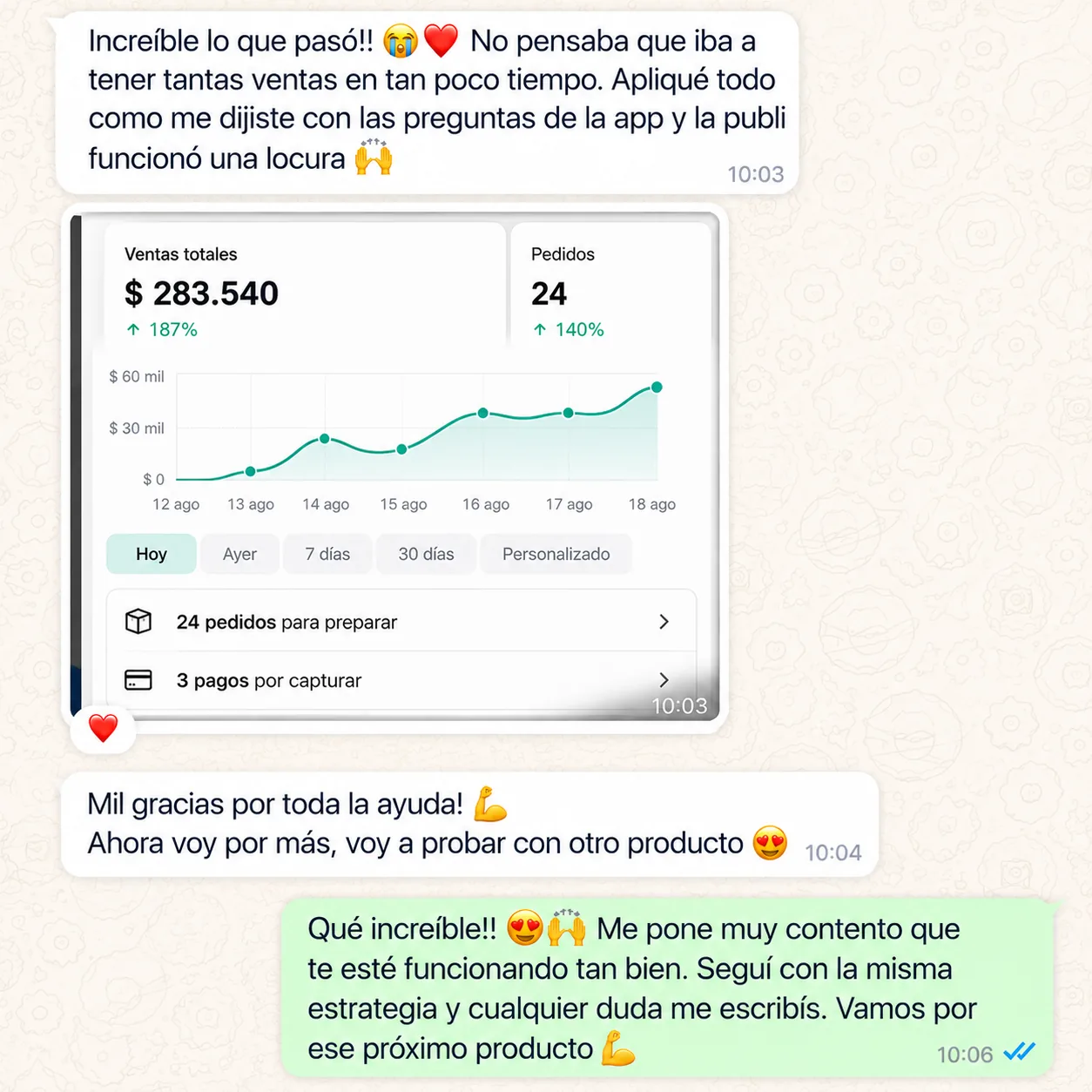 TESTIMONIO: captura real de WhatsApp 7 de 8 — cada una mata una objeción distinta