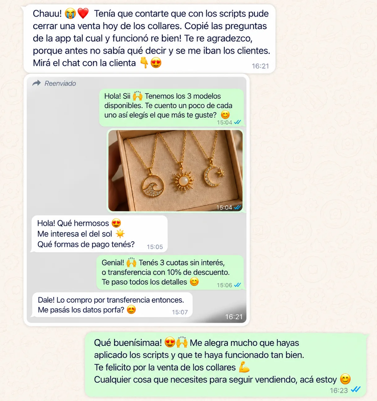 TESTIMONIO: captura real de WhatsApp 8 de 8 — cada una mata una objeción distinta
